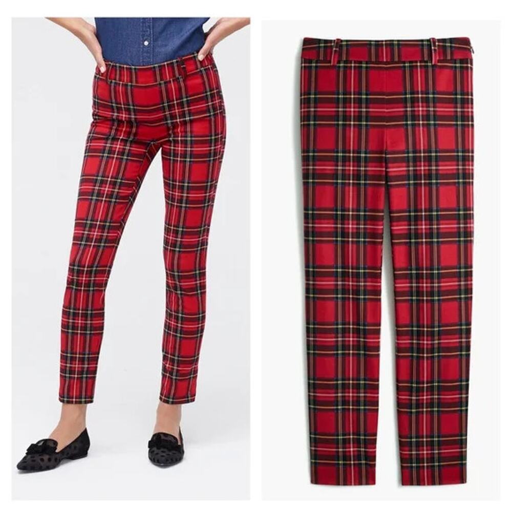 J. Crew Pants Women's 12 Red Tartan Plaid Winnie Stretch Cotton Ankle AG731